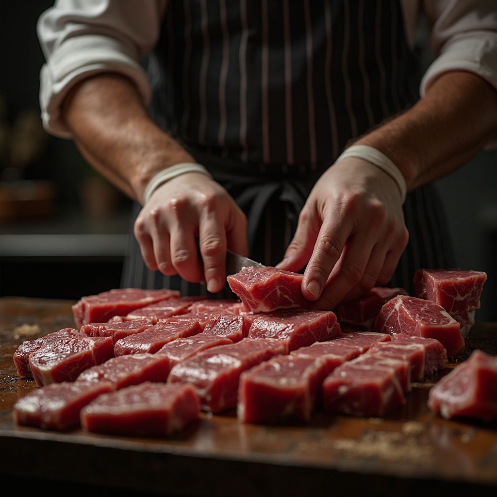 Butcher preparing premium cuts