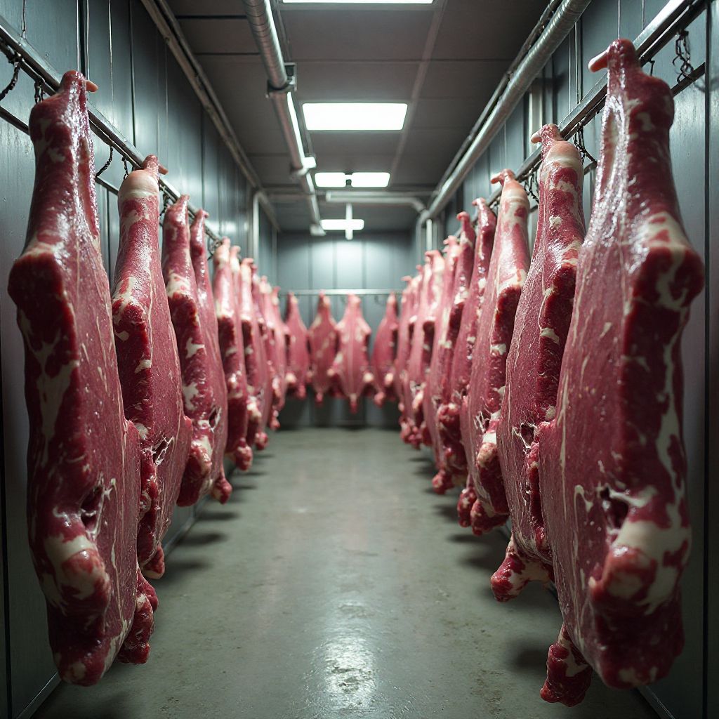Dry aging room with premium steaks