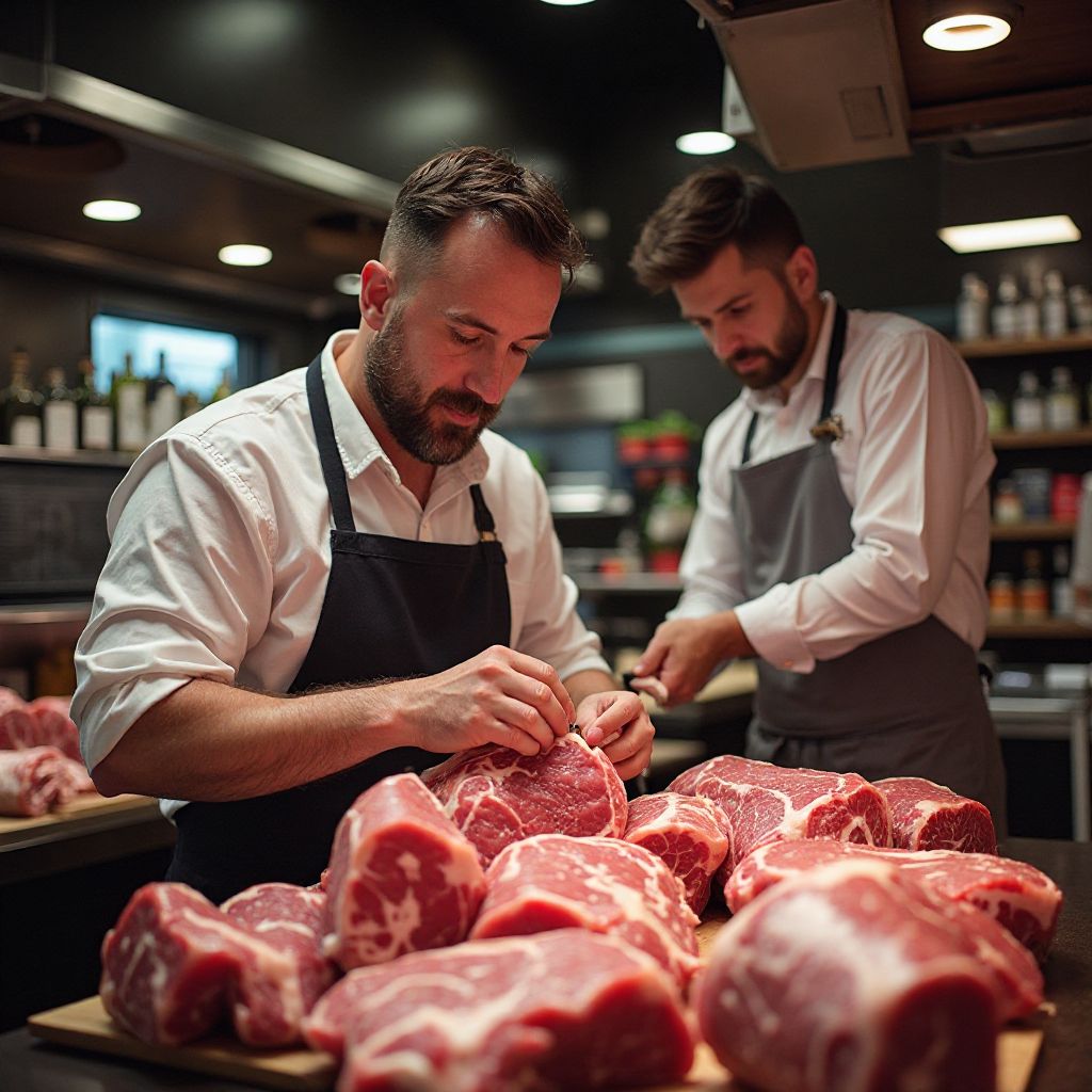 Customer consultation at meat counter
