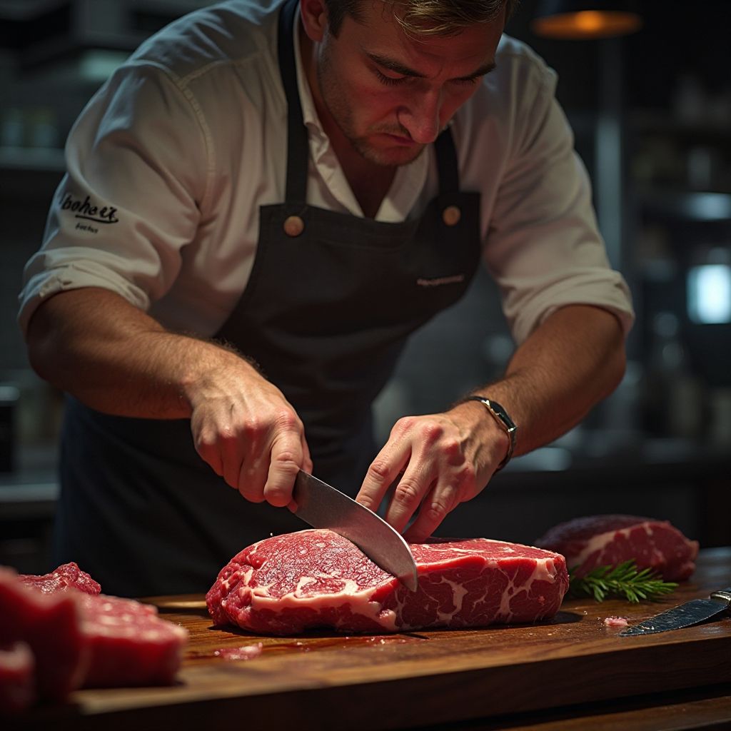 Professional butcher using traditional techniques